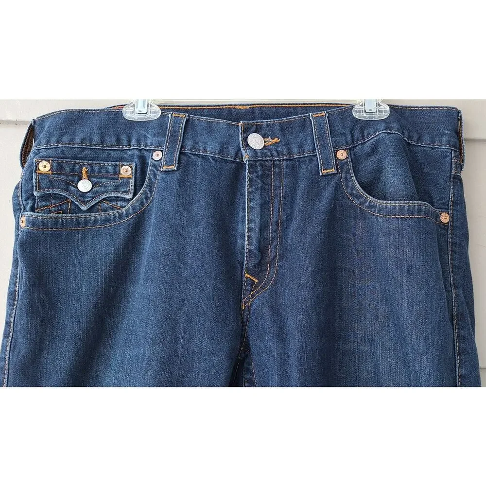 True Religion World Tour Men's Straight Flap Blue Jeans 100% Cotton Size 38x33